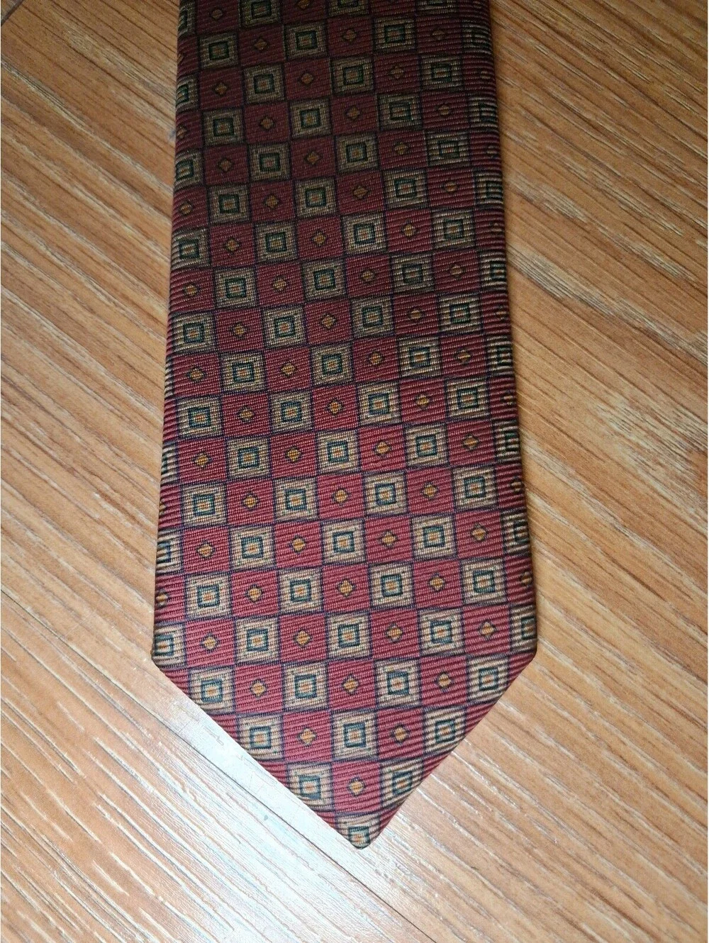VINTAGE Polo Ralph Lauren Silk Tie Red Geometric Skinny Slim
